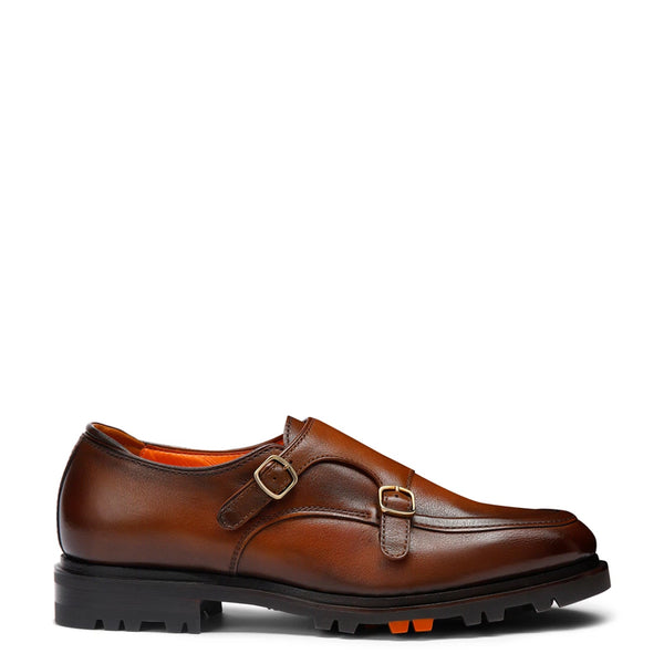 Double Monk Strap Leather Shoes For Men