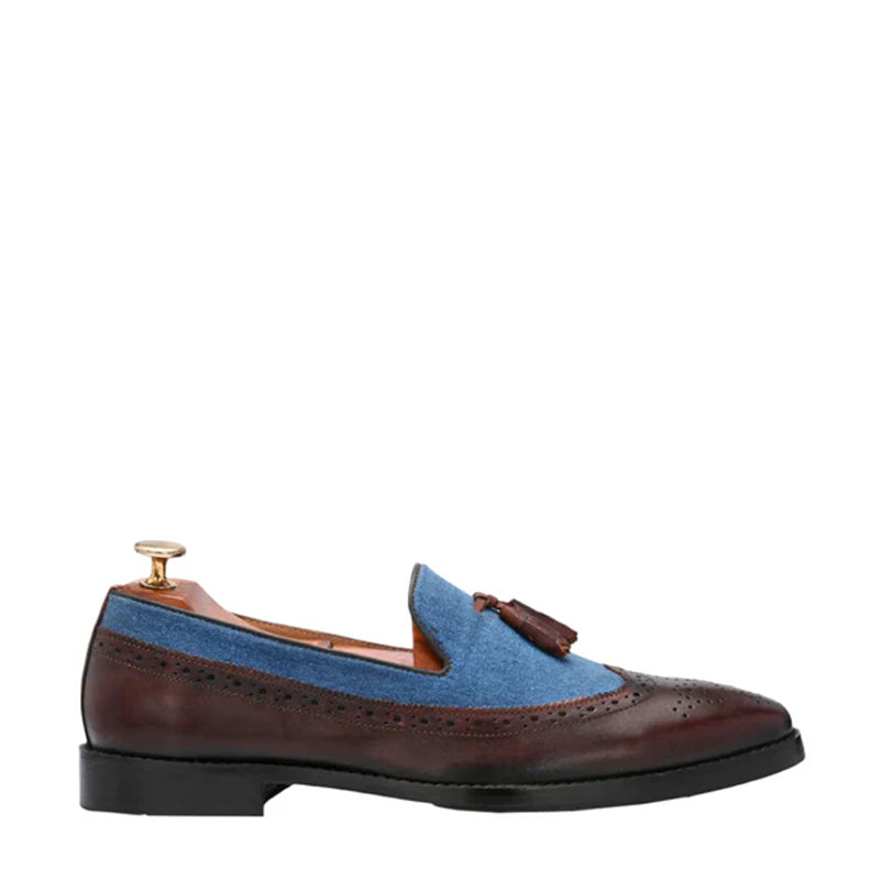 Men Solid Leather Slip On Tassel Loafers