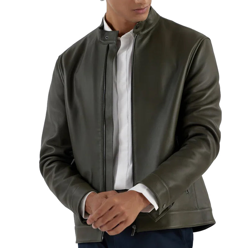 Olive Nikolai Leather Jacket For Men