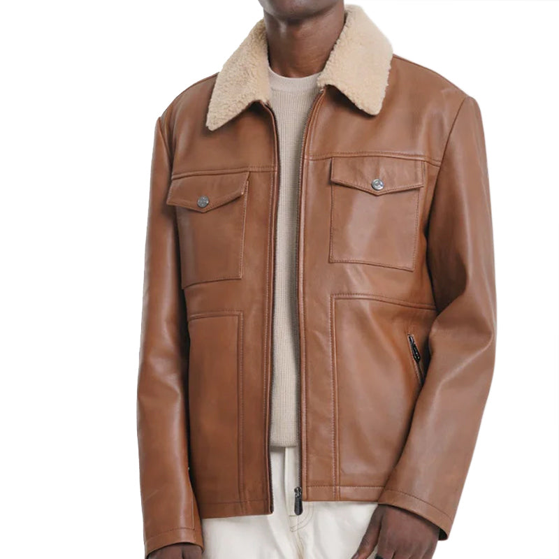 Fur Collar Leather Jacket For Men