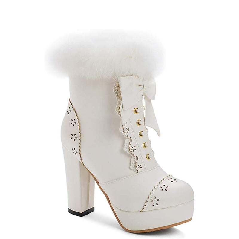 Furry Bow Chunky Boots