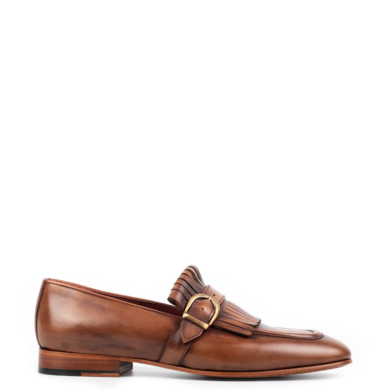 Men Solid Leather Single Monk Straps Shoes