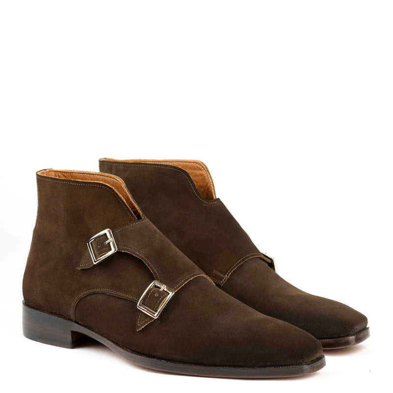 Suede Double Monkstraps Leather Ankle Boots