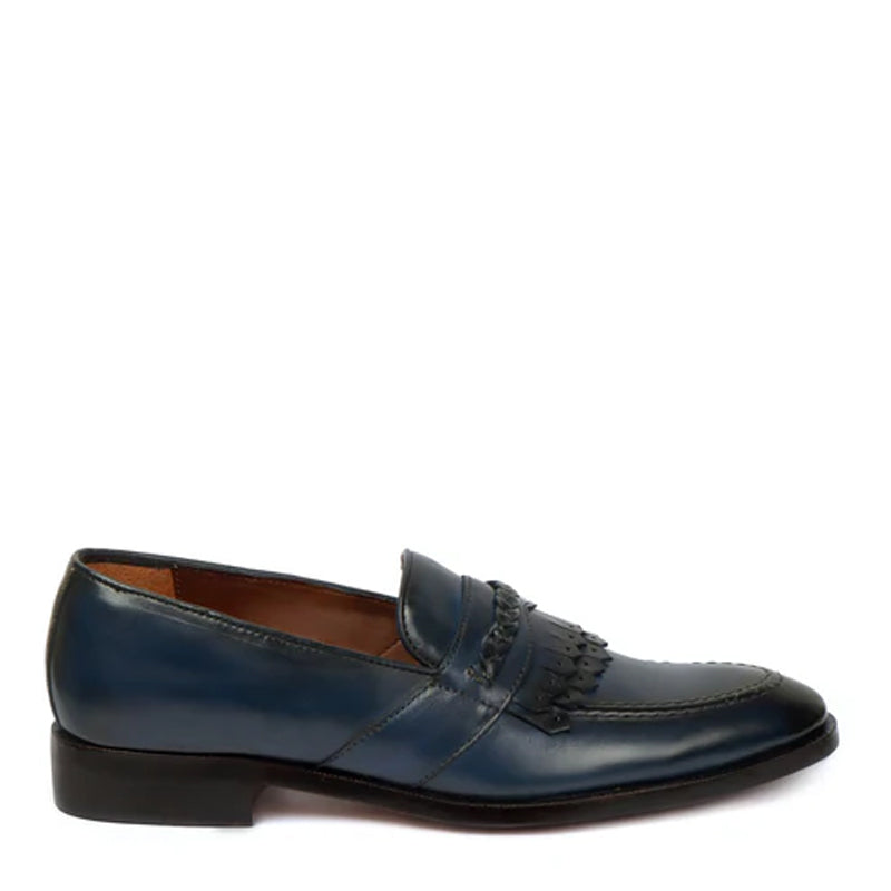 Patent Shiny Leather Black Loafer With Fringe