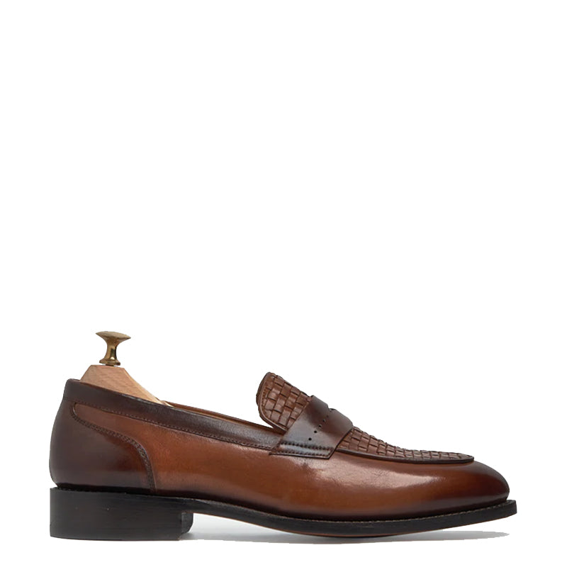 Leather Brown Stacked Loafer for Man