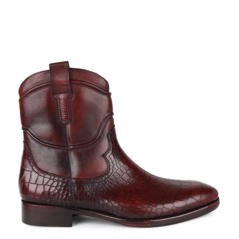 Croco Patina Leather Cowboy Zip Boots