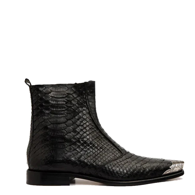 Python Zip up Leather Boot with Silver Toe