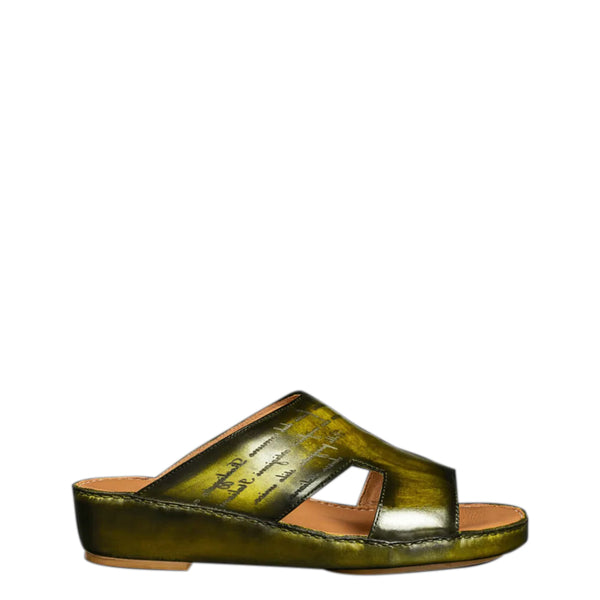 Handmade Luxury Leather Comfort Arabic Sandal - Olive Green