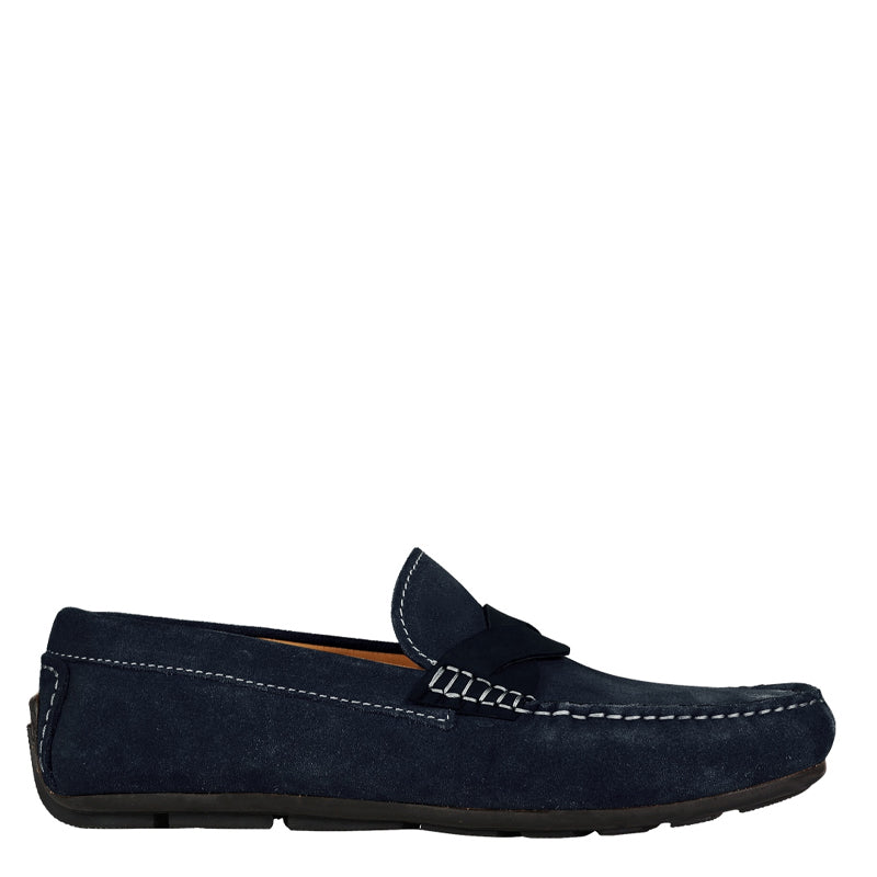 Penny Suede Cross Strap Leather Loafers