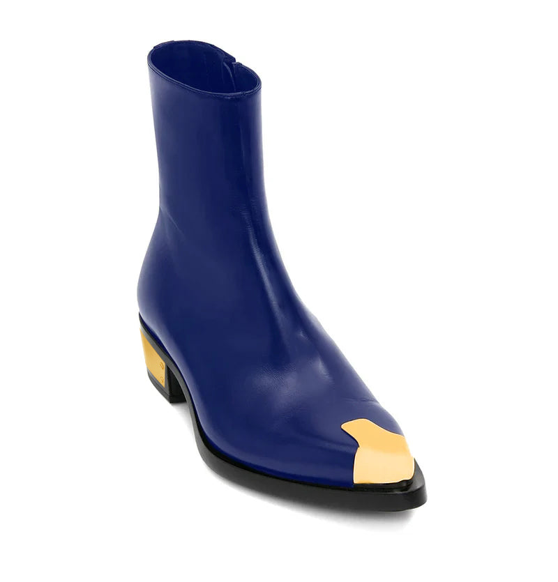 Punk Leather Boots Golden Toe