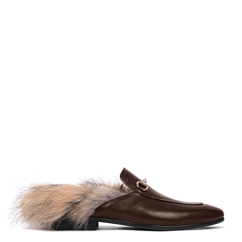 Premium Leather Mules Slippers With Fur