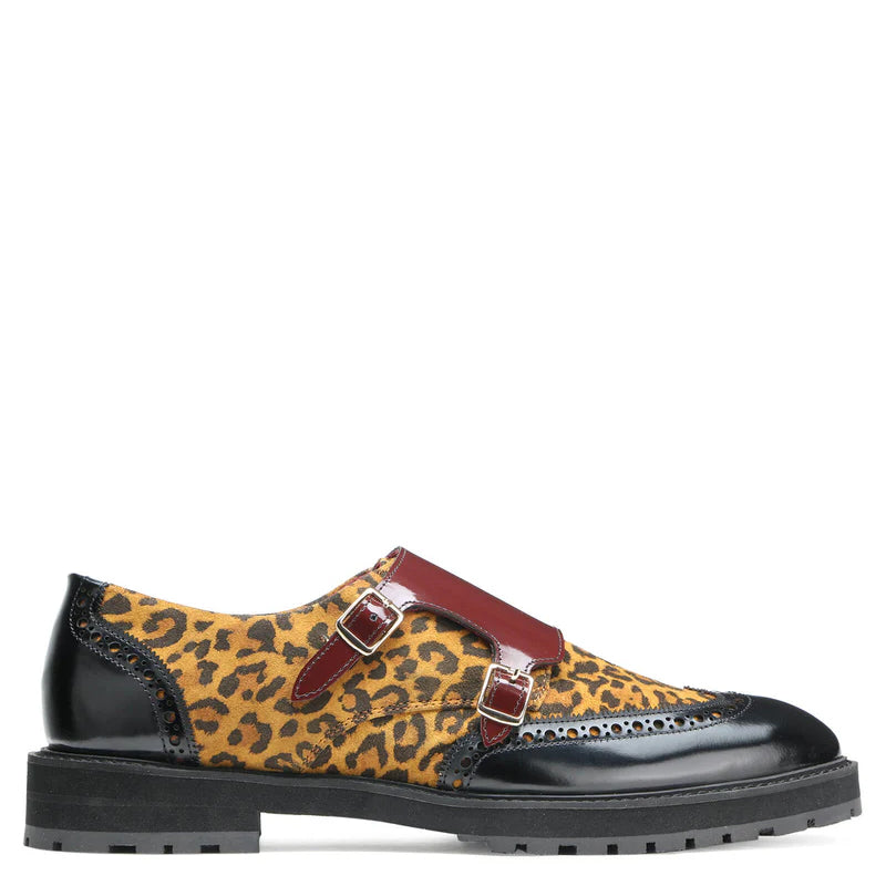 Leapord Stampa Double Monk Strap Shoe