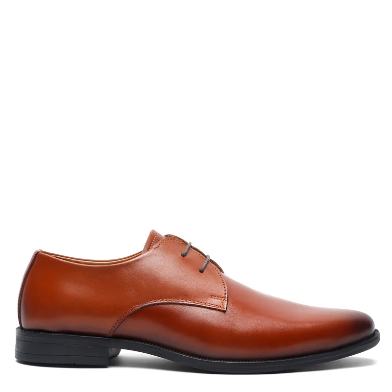 Leather Lace Up Solid Derby Brown Shoe