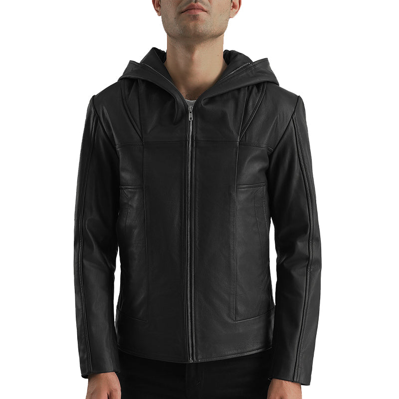 Spratt Hooded Leather Jacket For Men