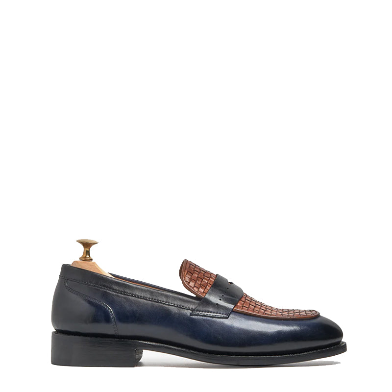 Leather Blue Stacked Loafers for Man