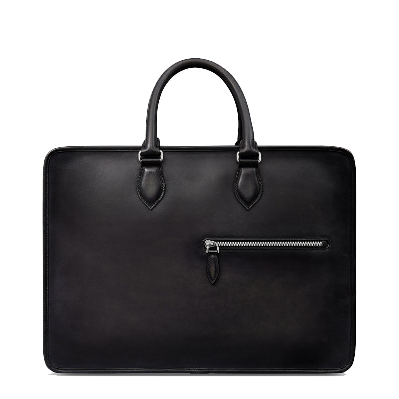 Grained Leather Black Satchel Bag