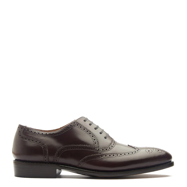 Men Lace Up Leather Wingtip Oxford Shoe - Burgundy