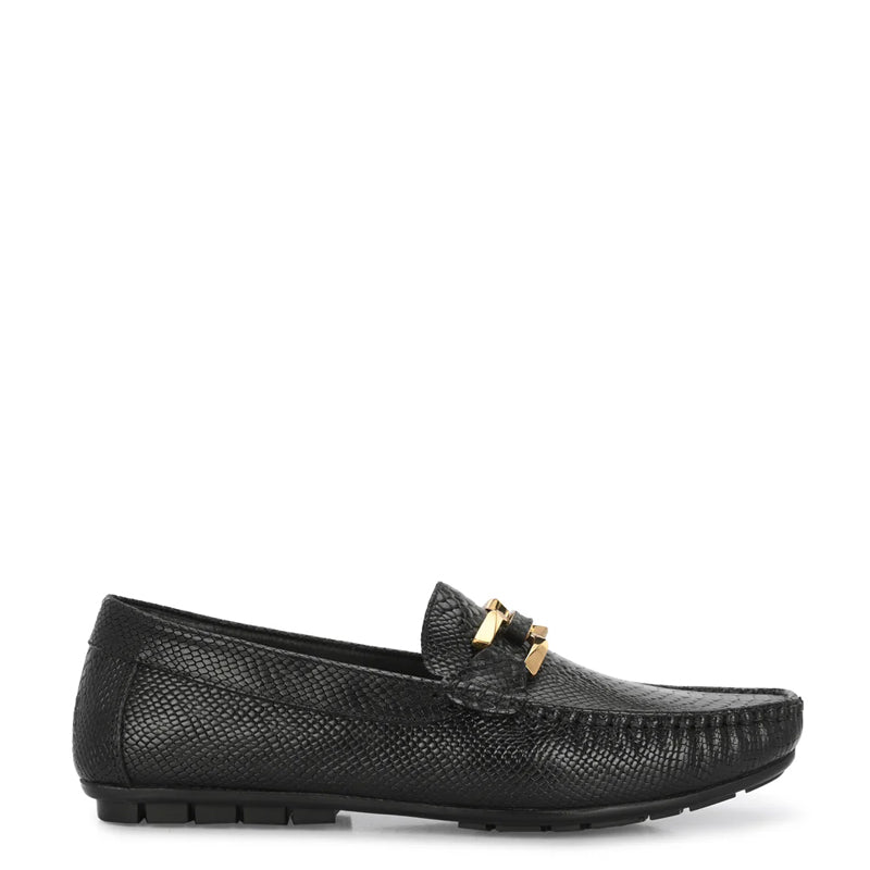 Premium Leather Loafers With Gold Buckled