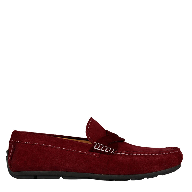 Penny Suede Cross Strap Leather Dark Brown Loafer