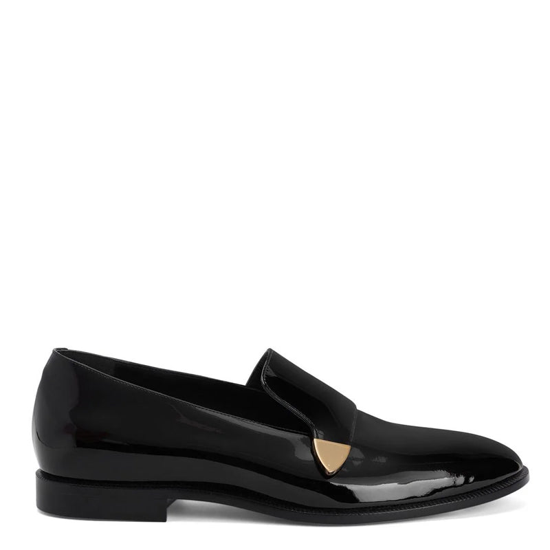 Golden Metal Logo Black Men's Patent Loafer