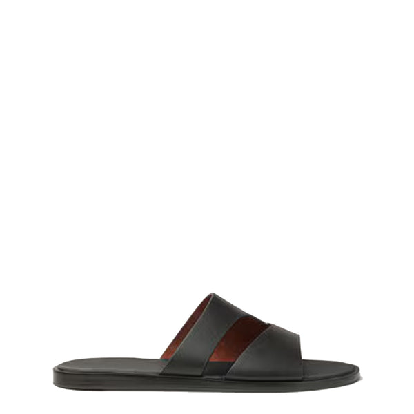 Stylish Double Strap Leather Daily Wear Slipper - Black