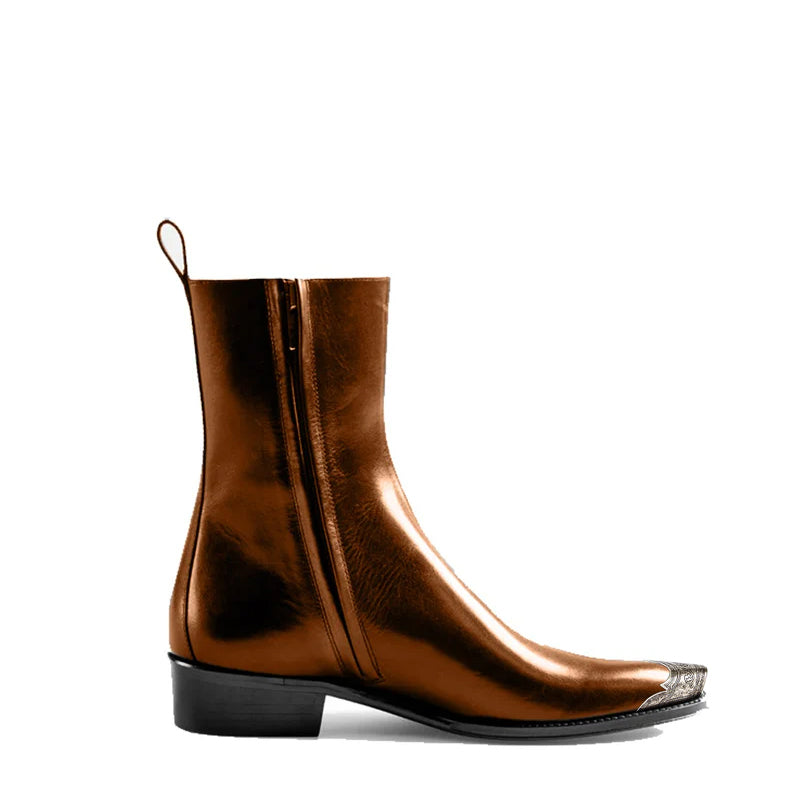 Patent Long Chelsea Boots with Silver Toe