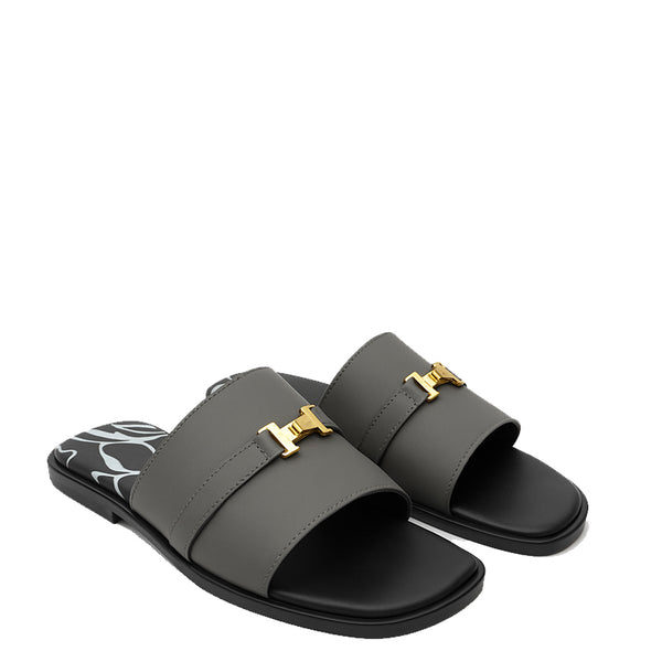 Luxury H Style Buckle Leather Slipper