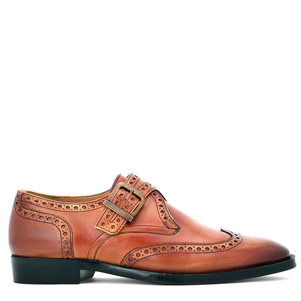 Leather Single Monk Strap Tan Shoe For Men