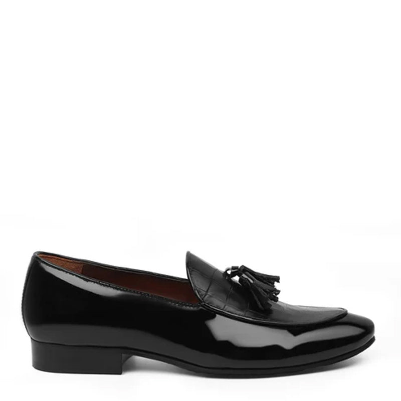 Croco Leather Tan Brown Tassel Loafer With Deep Cut