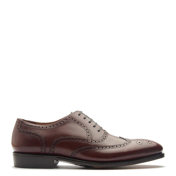 Men Lace Up Leather Wingtip Oxford Shoe - Brown