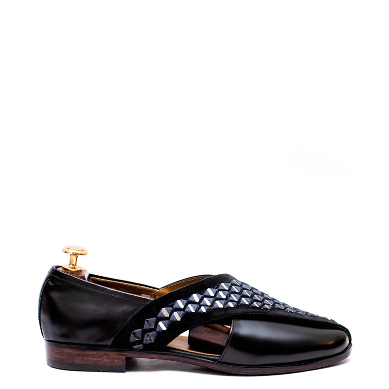 Cross Strap Mirror Design Leather Peshawari Sandals