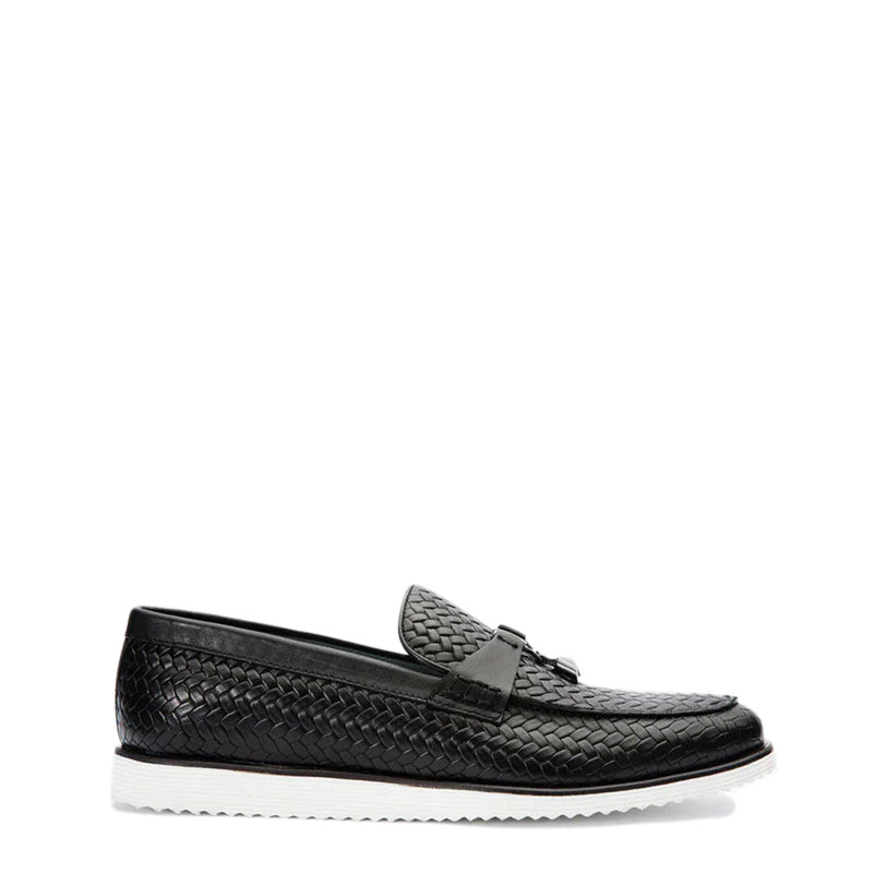 Black Leather Tassel Loafer for Men