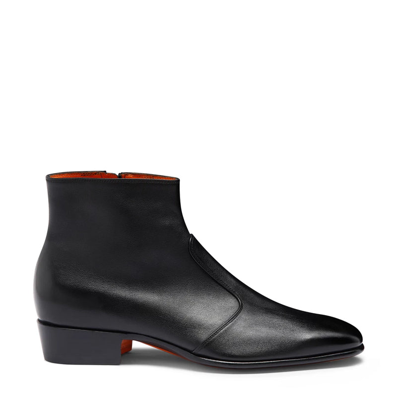 Premium Polished Leather Side Zipper Black Boot