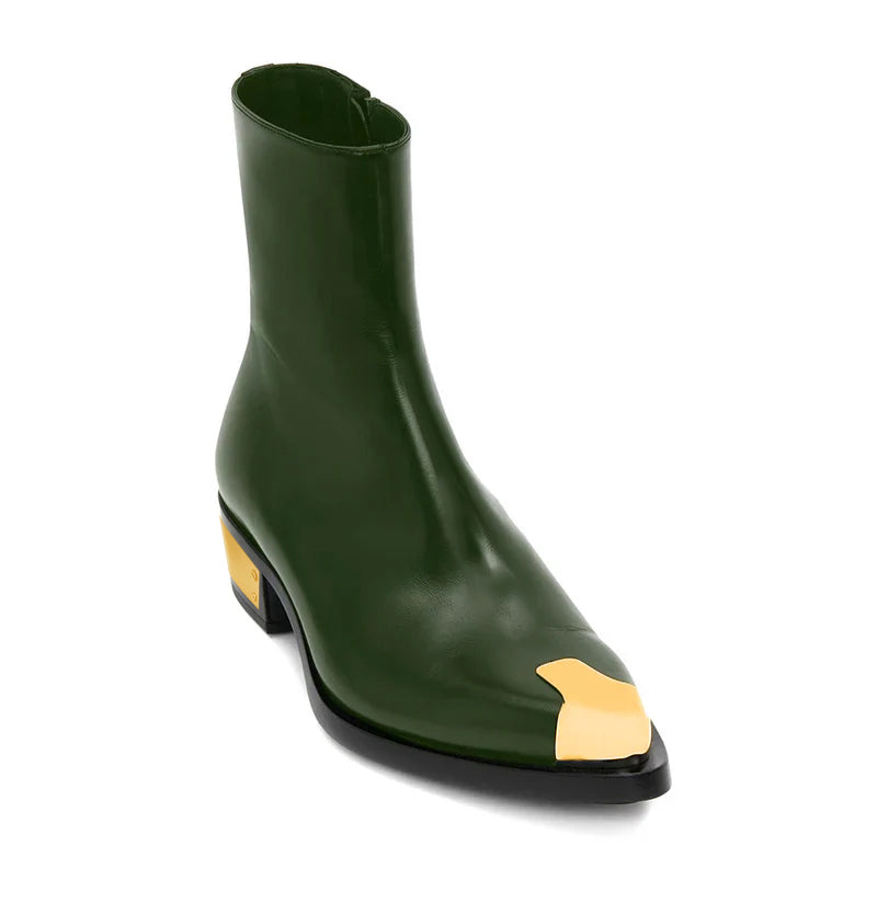 Punk Leather Boots Golden Toe Shoe