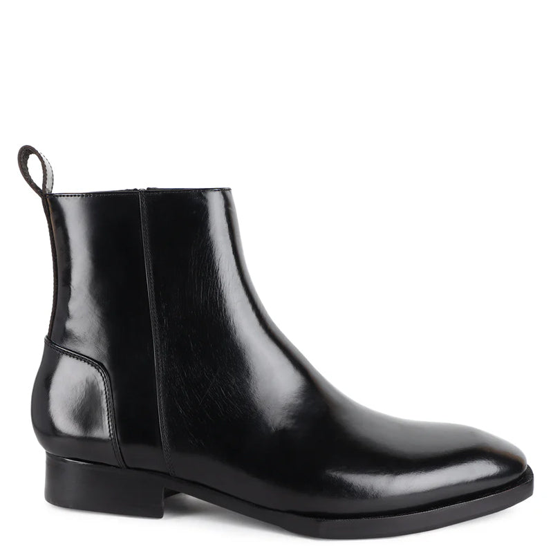 Luxury Handmade High Top Leather Side Zipper Boot Black