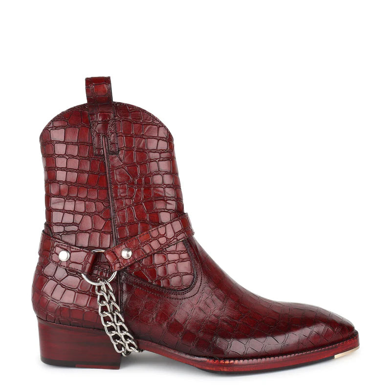 Croco Leather High Chelsea Ankle Chain Boots