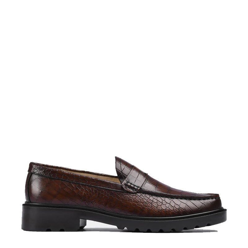 Men's Round Toe Croc Loafers Wine