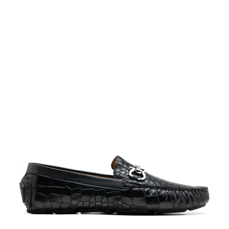 Men’s Black Croc Emboss Driving Loafers