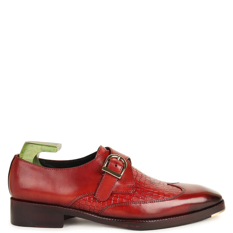 Patina Croco Leather Single Monk Straps Shoes