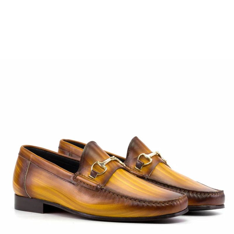 Patina Leather Moccasins Horsebit Loafers