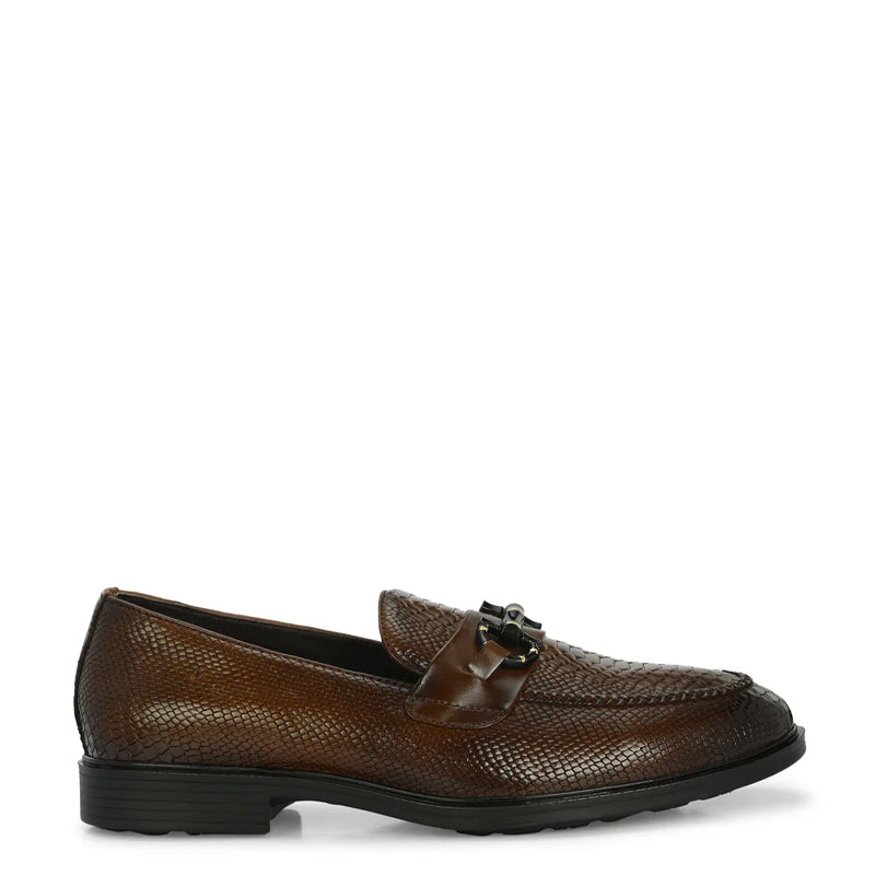 Leather Textured Buckled Loafers For Men