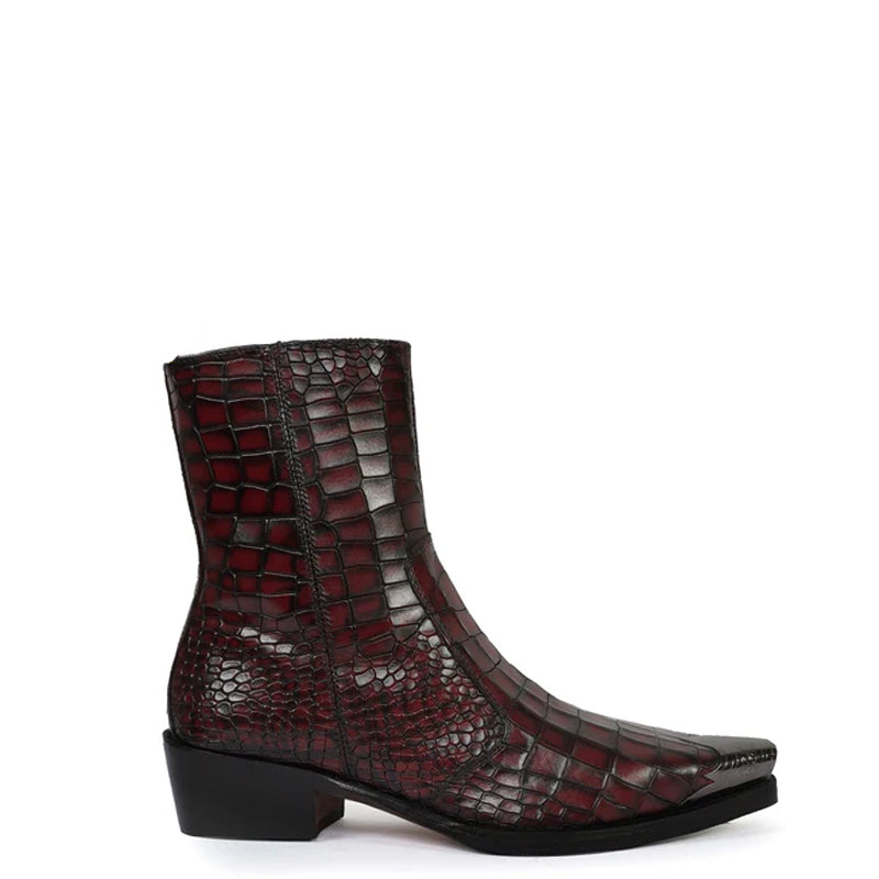 Luxury Croco Print Leather Side-Zipper Boots