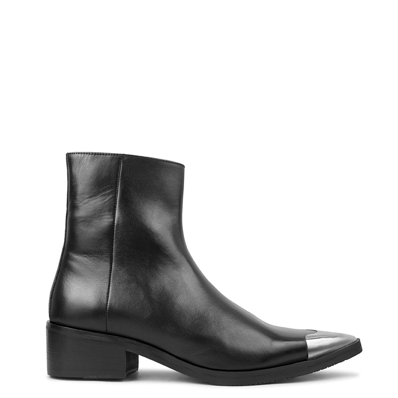 Metallic Toe  Premium Leather Side-Zipper Boots