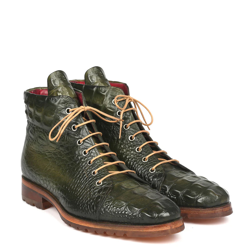 Men Crocodile Embossed Leather Ankle Boots