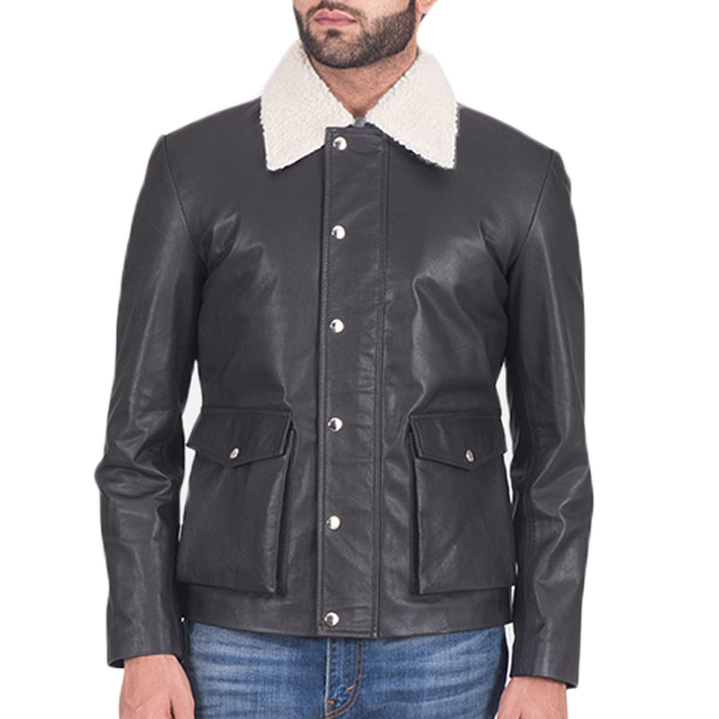 Snow Cole Flap Pockets Leather Jacket For Men