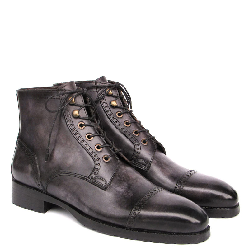 Men Hand Painted Leather Cap Toe Boots