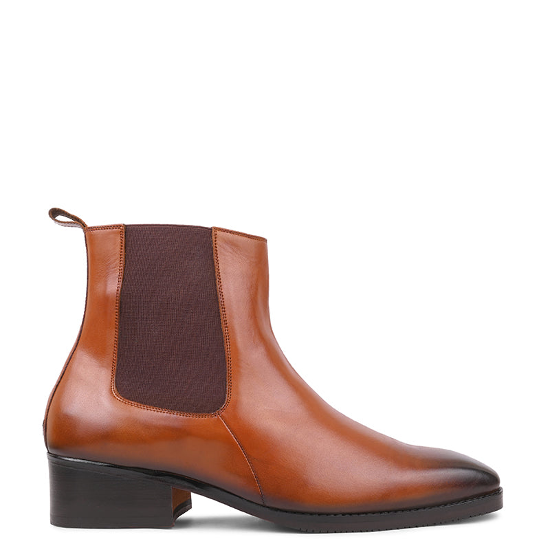 Men Solid High-Top Leather Chelsea Boots