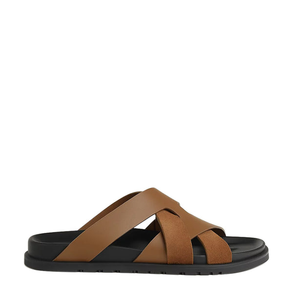 Men Textured Leather Comfort Sandal - Tan/Brown