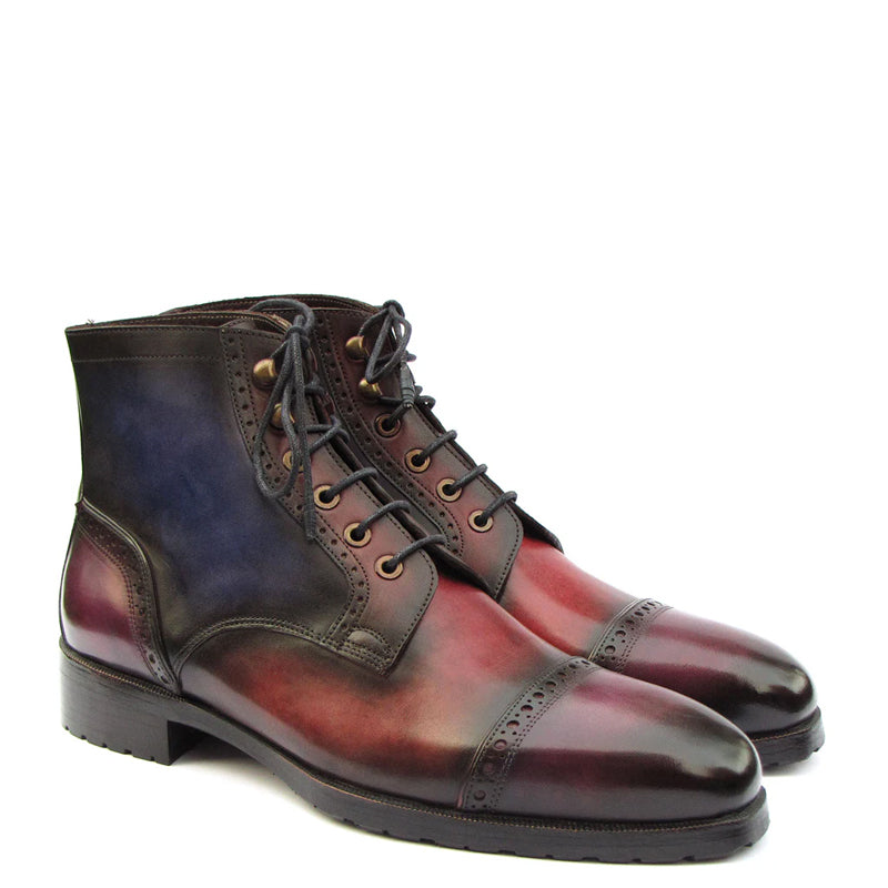 Hand Painted Leather Lace-Up Cap Toe Boots