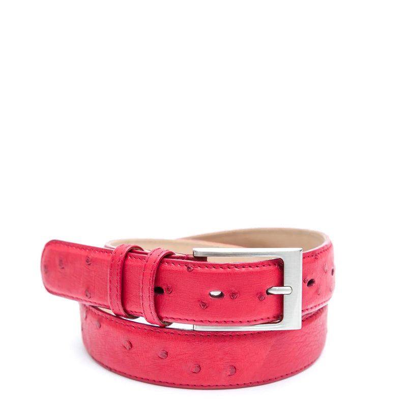 Men Ostrich Print Leather Belt